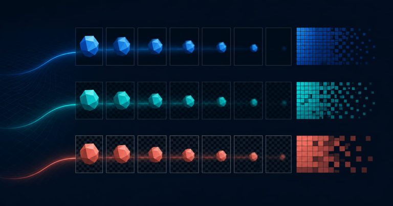 Three animated image sequences comparing frame fidelity and file size