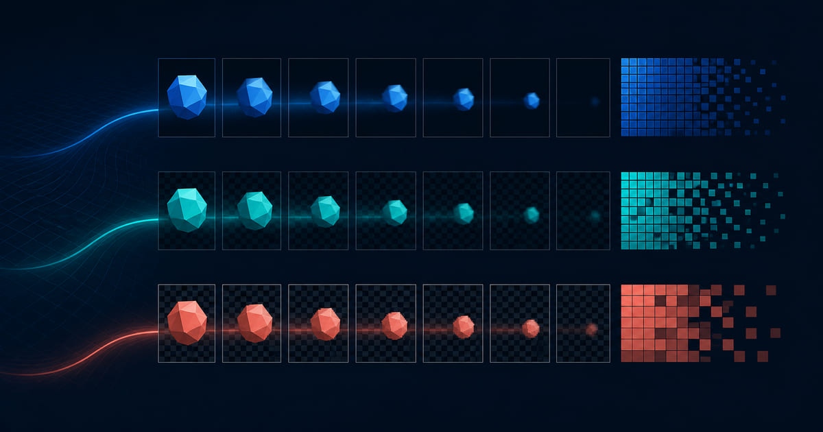 Three animated image sequences comparing frame fidelity and file size