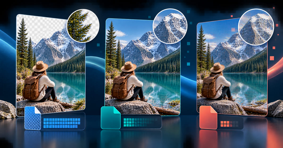 Visual comparison of PNG, WebP and JPEG image trade-offs